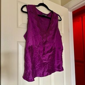 Purple Satin Lace-Trim Top